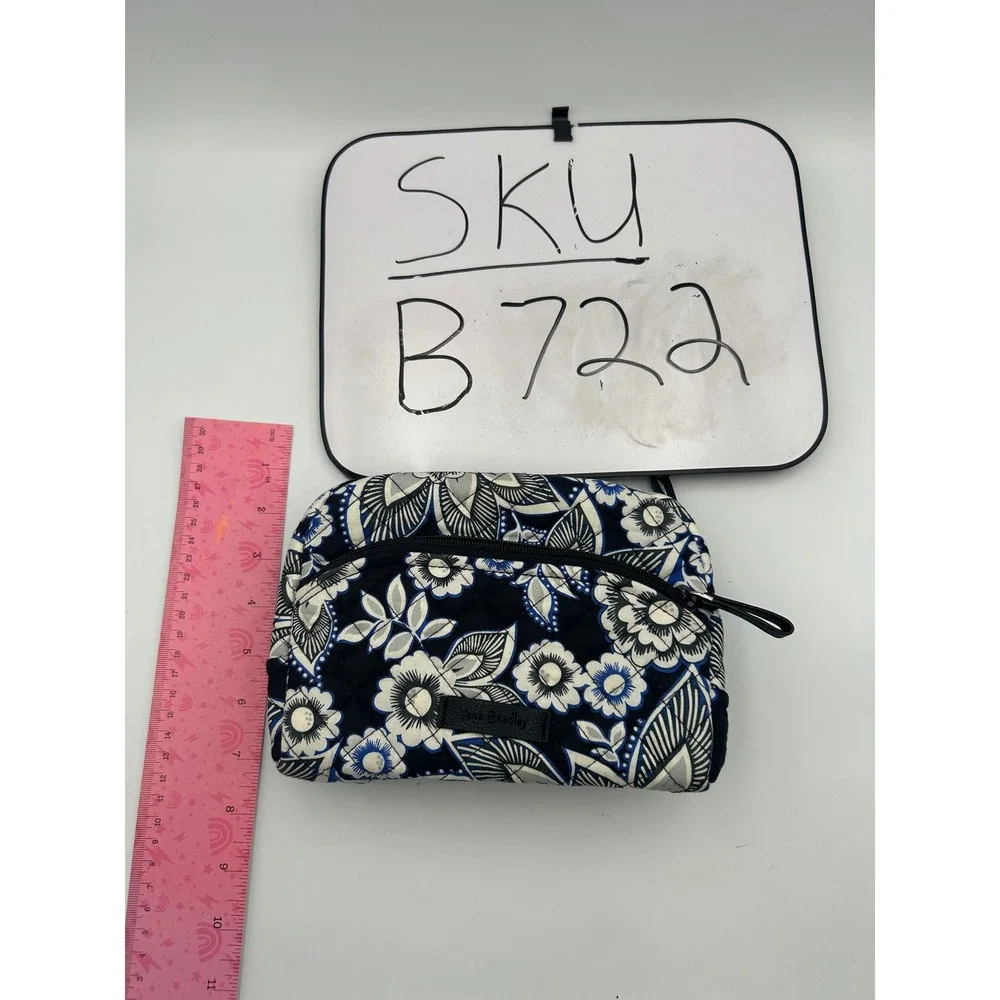 Vera Bradley Quilted Floral Cosmetic Bag Navy BlueWhite Makeup Pouch Travel Case